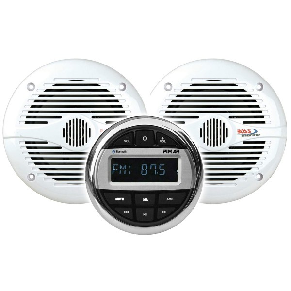 Kit impianto stereo marino bluetooth con 2 casse Boss Marine 150 W  + Telecomando + USB + CUSTODIA