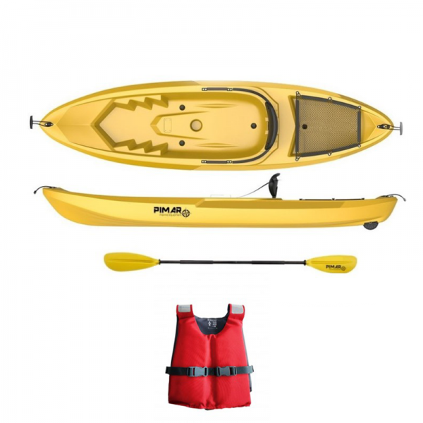 Kayak canoa pimar giallo da 266 cm + 1 gavone+ 1 pagaia + 1 seggiolino sport + giubbotto di salvataggio